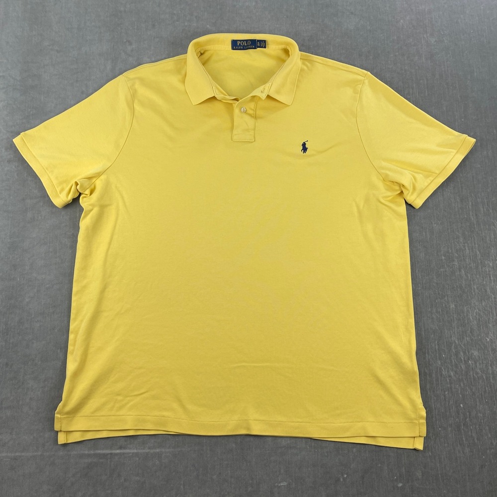 Polo Ralph Lauren Mens XL Yellow Short Sleeve Cotton Polo Shirt Navy Pony Logo